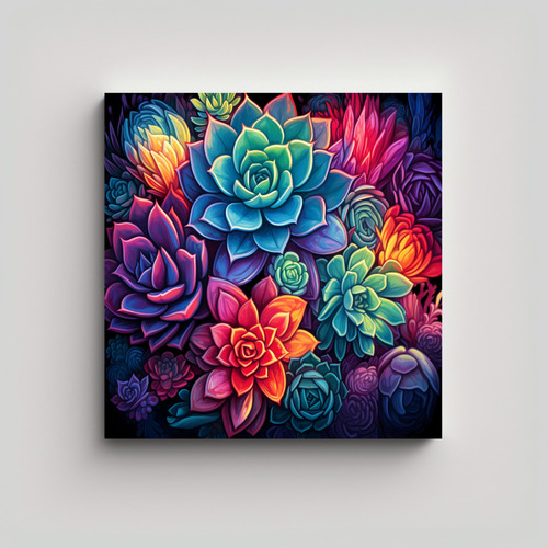 Cuadro Efecto Visual De Suculentas Coloridas 30x30cm Flores