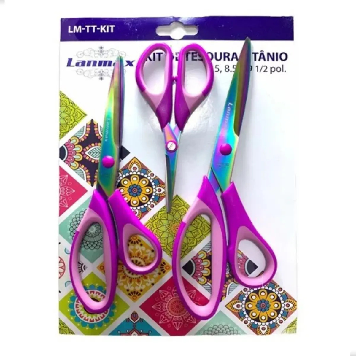 Kit Tesouras Profissionais de Titânio Lanmax 3 8.5" 7" 5.5" Costura