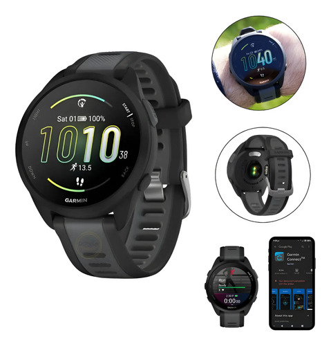 Garmin Forerunner 165 Smartwatch, Tela Amoled 43mm, 5 Atm Preto Silicone
