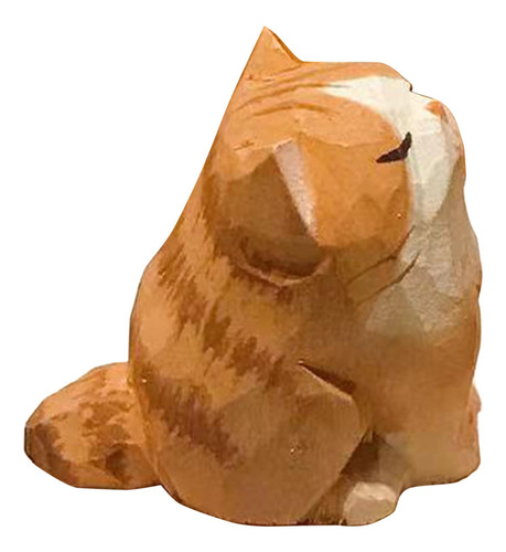 Estatuilla De Madera De Gato Naranja Miniatura Pequeña