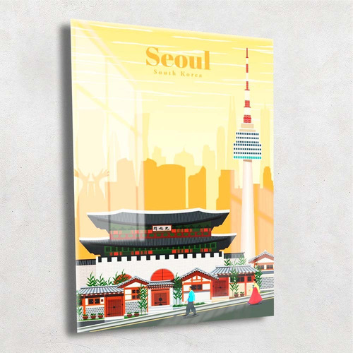 Quadro Metalizado Seoul Coleção Países Art 60x42 Grande