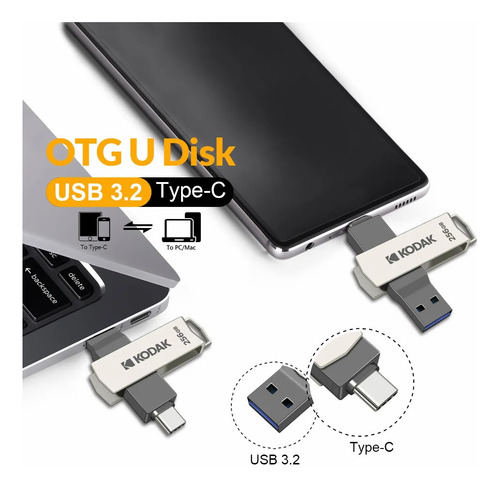 Pen Drive Kodak Dual K273 Series Usb-a 3.2 / Tipo-c 256 Gb C