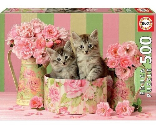 Rompecabezas Puzzle 500 Piezas Gatitos Con Rosas Pr