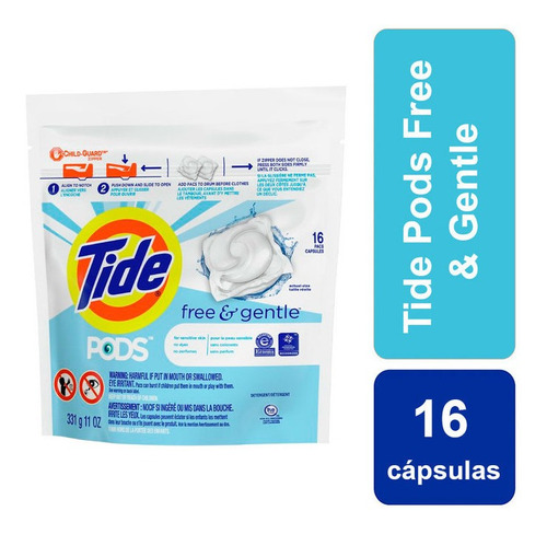 Jabon En Capsulas Tide Pods Free & Gentle X 16 Lavados