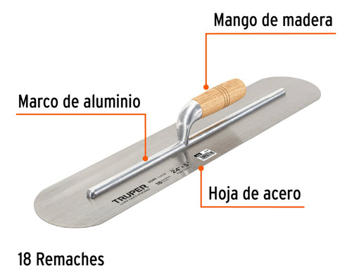Llana Canto Redondo 24 X 5 Con Mango De Madera, Truper 12399