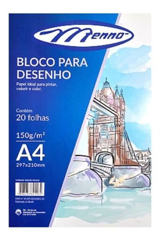 Bloco Desenho Branco 150g A4 20fls Menno Pct C/10