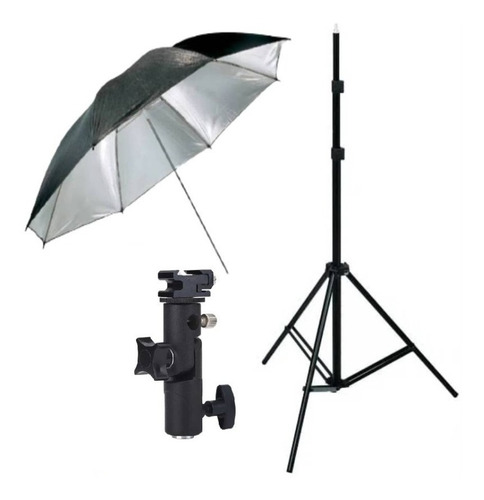 Kit 2 Paragua Plateado Con Swivel Para Flash Mas Pedestal