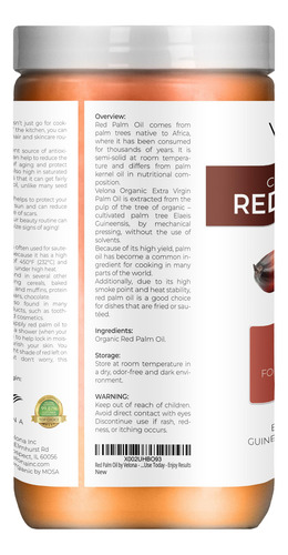 Aceite De Palma Velona Usda Certificado Orgánico, 946 Ml, Ex