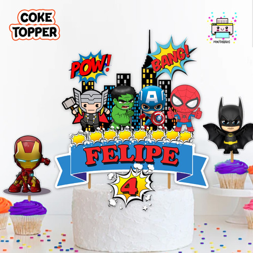 Cake Topper Kit Imprimible Adorno Torta Mini Super Heroes M1