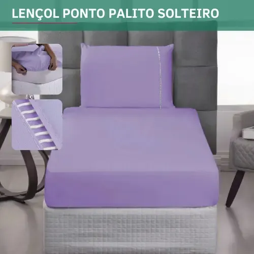 Kit Jogo De Lençol Solteiro C/ Fronha Ponto Palito 2 Peças Percal 400 Fios Maciez E Conforto Prolongado Cor Lilás Premium