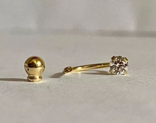 Piercing Orelha Ouro 18k Bolinha Pedra Meia Argola Ferradura K070