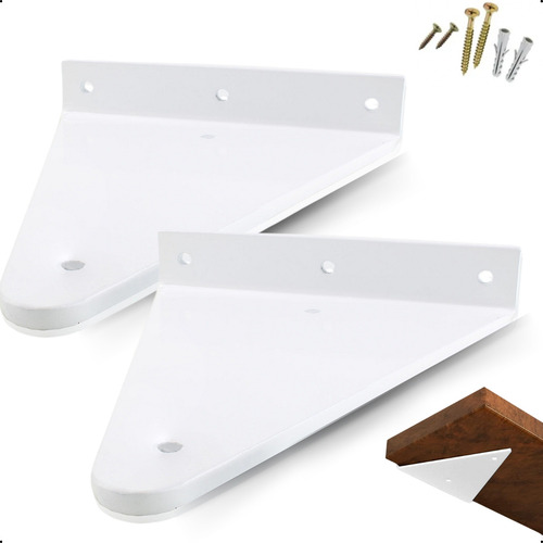 25cm - Mão Francesa Cantoneira Branca Reforçada - Rio Design99 - Ferro Aço Suporte Para Prateleira Resistente Industrial Prateleira Madeira Bancada Estante Triangular S50