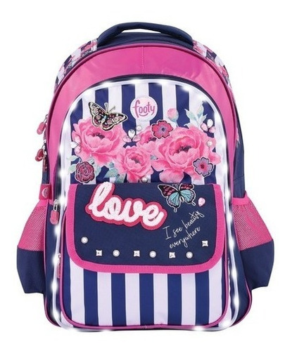 Mochila Espalda 18 PLG Con Luz Love Floreada Footy