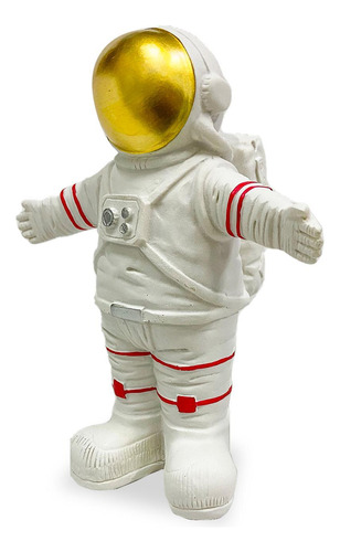 Escultura Astronauta Branco Decoração Resina 16x13cm