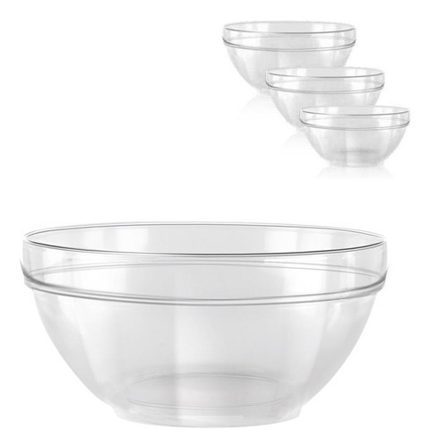 Jogo Com 3 Tigelas De Vidro Bowl 300ml 575ml 950ml Hercos