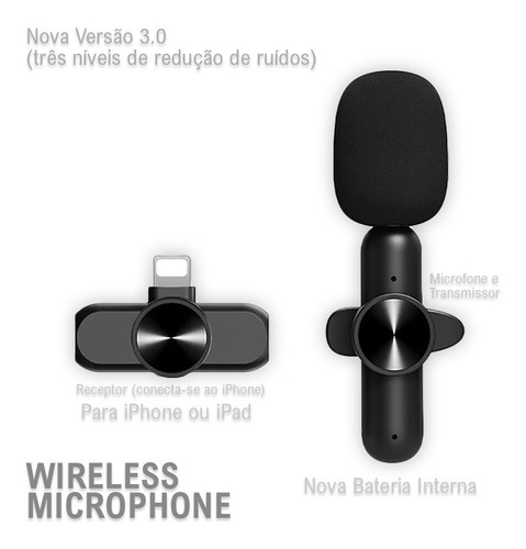 Imagem 1 de 10 de Microfone Lapela Sem Fio Para Celular iPhone Serve P/ Lives!