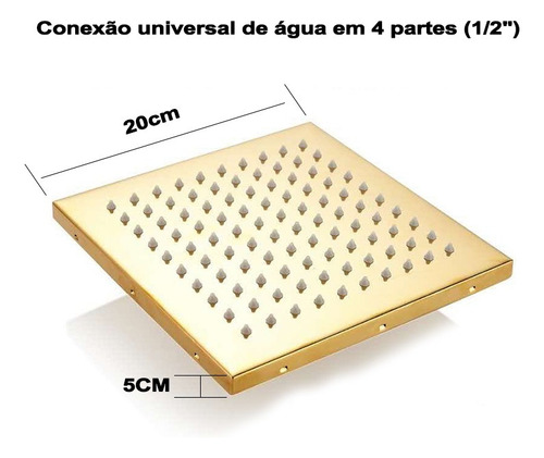 Chuveiro Lavabo 20x20 Espessado Aço Inox Ouro A