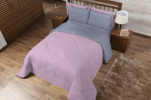 Edredom Casal Queen Cobertor + Lençol 2,40m X 2,15m 06 Peças Oliveira Casa Completa Enxovais Cor Rosa/cinza Desenho Do Tecido Liso