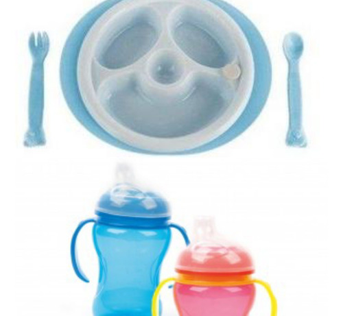 Set Para Comida Plato Termico Cubiertos Y Vaso Con Pico 