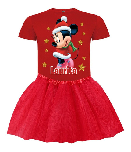 Traje Conjunto Disfraz Minnie Niñas Navidad Personalizado 