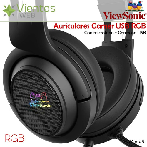 Imagen 2 de 2 de Auricular Gamer Viewsonic Va300b Microfono Rgb Led 50mm Usb