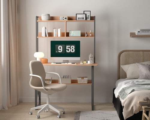 Lazydot Escritorio De Computadora Con 2 Estantes Mesa De Estudio Con Estructura Metálica Escritorio De Trabajo Para Oficina Y Hogar diseño Minimalista Moderno 120×60×150cm color Madera