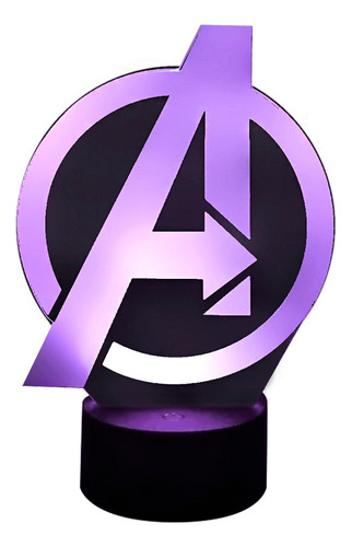 Lámpara Mesa 3d Avengers Logo Base Negra + Pilas
