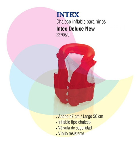 Imagen 2 de 5 de Chaleco Inflable Infantil Intex Deluxe Rojo 50x47cm 22706/9