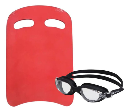 Kit De Natação Adulto Prancha Vermelha / Oculos Wide Preto