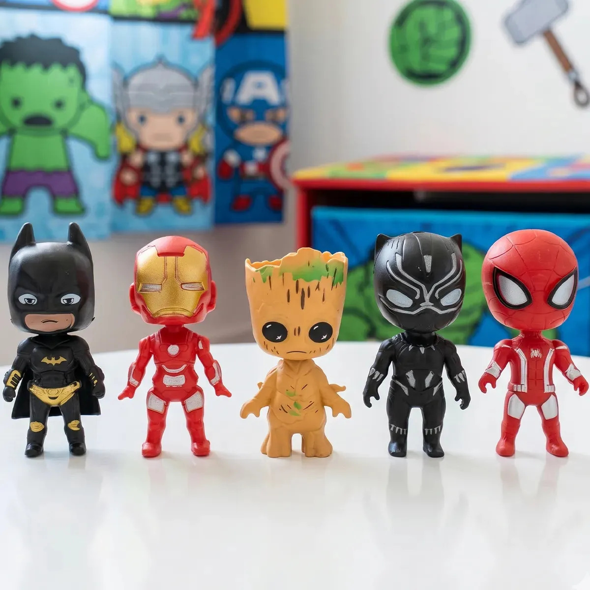 Mini 5 Bonecos Vingadores Avengers Heróis Kids Figuras De Ação Groot Miniaturas Homem Aranha Batman