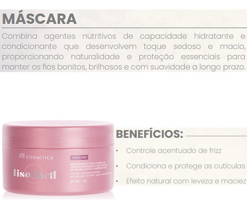 Liso Fácil Máscara Capilar Controle De Frizz 250mL Fit Cosmetics