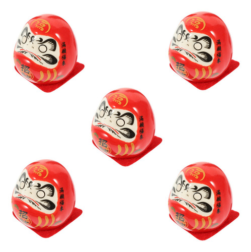 Kit Boneco Daruma Cerâmica Vermelho Com Olhos Brancos 4cm 5x
