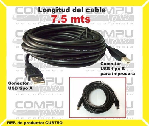 Cable Usb Blindado A-b 7.5 Mts Ref: Cus75o Computoys Sas