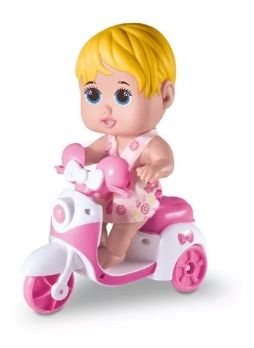 Boneca C/ Motoca Infantil Bebe Baby Petit Scooter Macia Milk