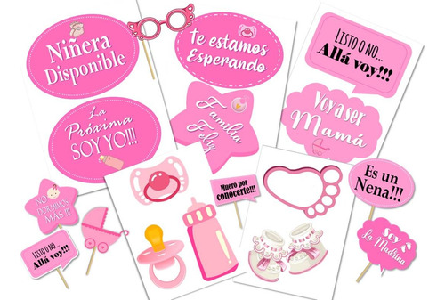 Kit Imprimible Photocalls Baby Shower Rosa