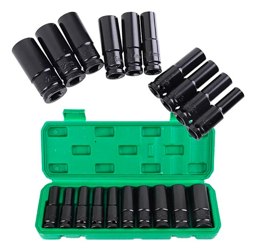 Juego Set Dados De Impacto 1/2, 10 Piezas De 10 A 24 Mm