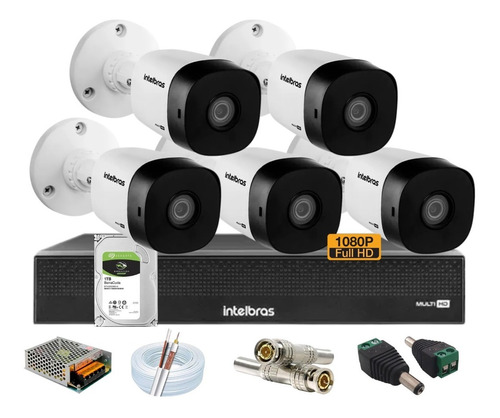 Kit 5 Cameras Intelbras Full Hd 1220b Dvr Mhdx 3008c C/1tb