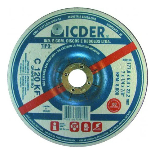 Disco De Desbaste Graniteiro Icder 7 Pol. #36/120 Marmoraria