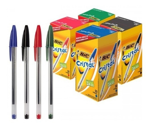 Lápiz Pasta Bic Cristal 50 Unidades Azul Negro Rojo O Verde