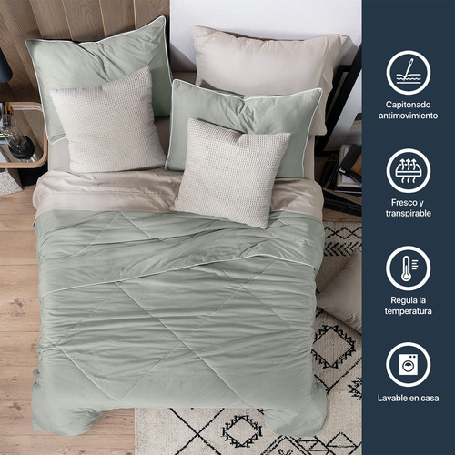 Edredón De Enfriamiento King Size Con Fundas Esquimal Verde Liso