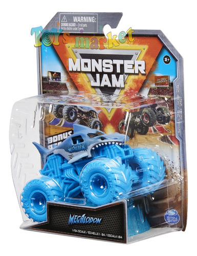 Monster Jam Camión De Metal Escala 1:64 Auto Monstruo Color Megalodon Ruedas Celestes