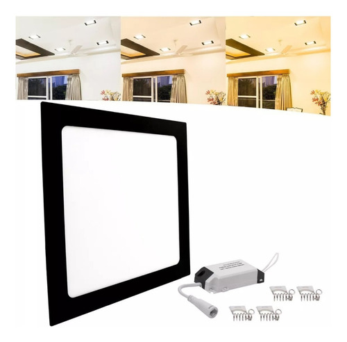 Plafon Embutir Quadrado Led 12w Painel Preto Bivolt Cor Branco-frio 110V/220V