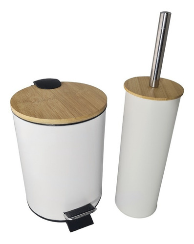 Combo Accesorios Baño Escobilla Inodoro + Cesto Tacho Bamboo