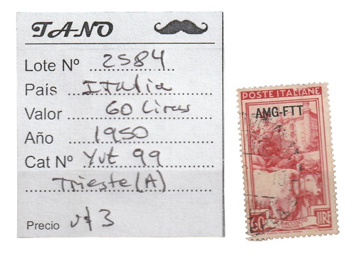 Lote2584 Italia Trieste (a) 60 Liras Año 1950 Yvert# 99