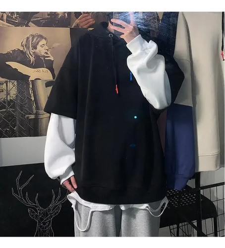 Sudadera Con Capucha Y Bloques De Color Para Hombre - Trendy