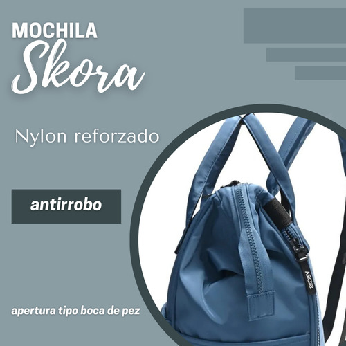 Mochila Boca De Pez Con Llavero Iris Skora Q Color Azul Diseño De La Tela Liso