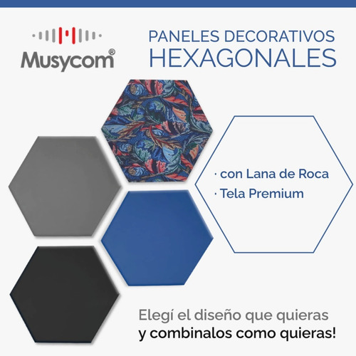 Imagen 5 de 7 de Paneles Acústicos Decorativos Hexagonales 5x50cm By Musycom