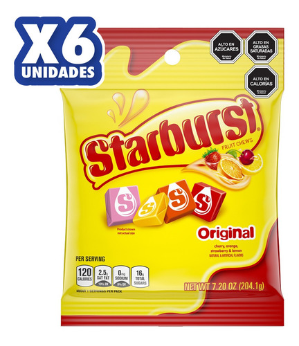 Starburst Original Caramelos Masticables Frutales 204g X6un