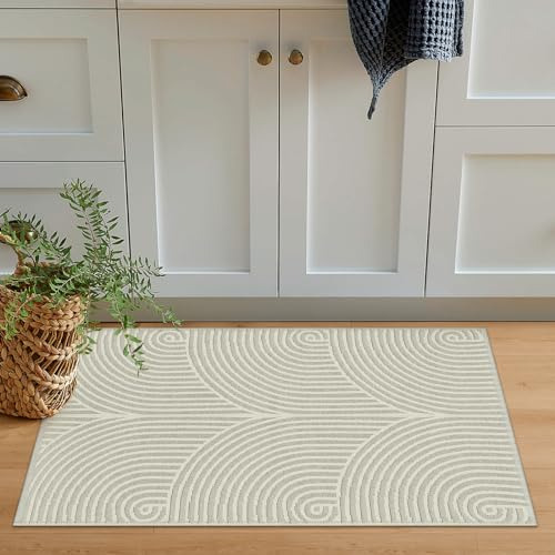 Indoor Door Mats For Entryway, Washable Beige Small Area Rug