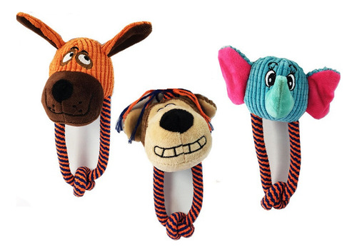 3 Brinquedos Pelúcia Pet Para Cães Shitzu Pinscher Chihuahua Cor Colorido Desenho Trio Corda